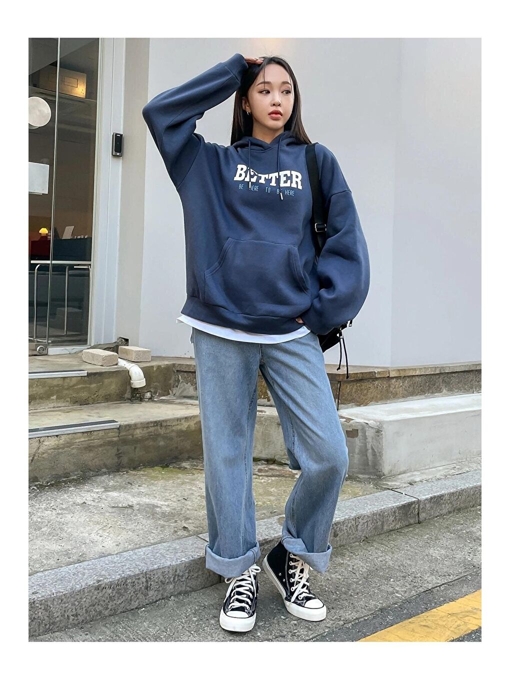 Trendseninle Lacivert Kadın LACİVERT Better Baskılı Oversize Sweatshirt - 3