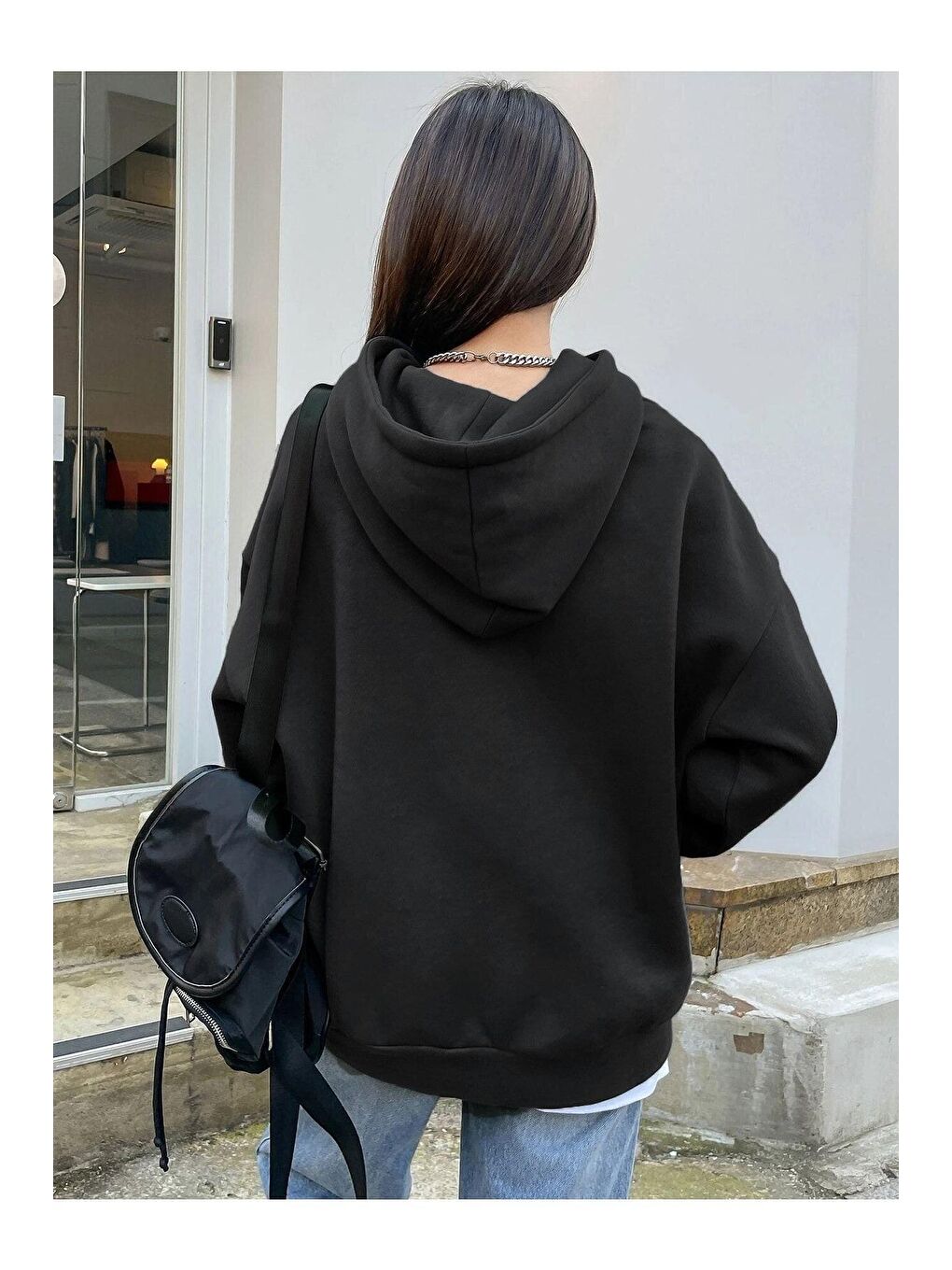 Trendseninle Siyah Kadın SİYAH Better Baskılı Oversize Sweatshirt - 1