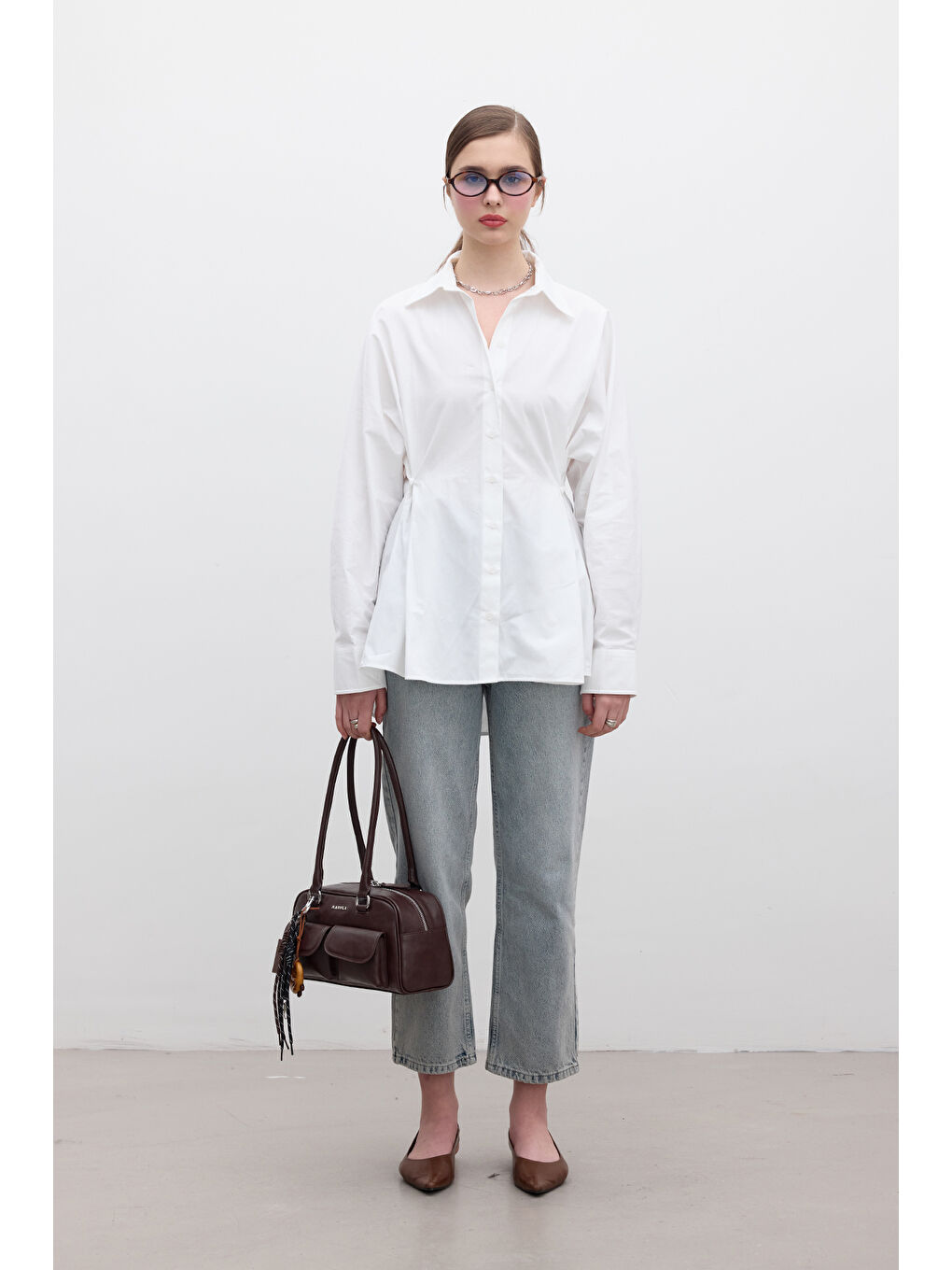 Bel Ayarlamalı Gömlek Ekru-1