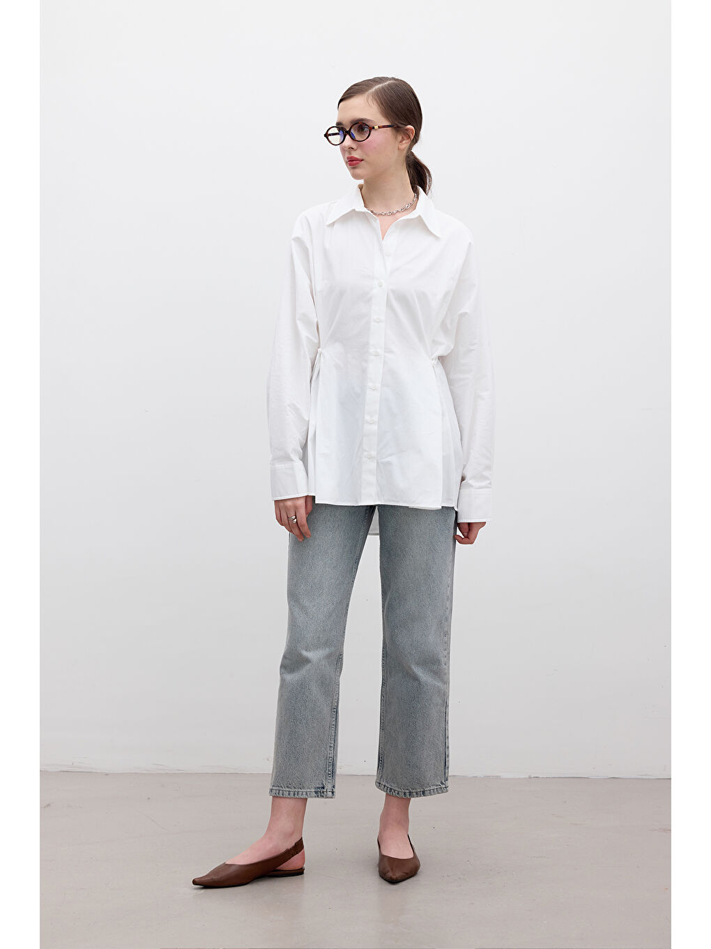 Bel Ayarlamalı Gömlek Ekru-2