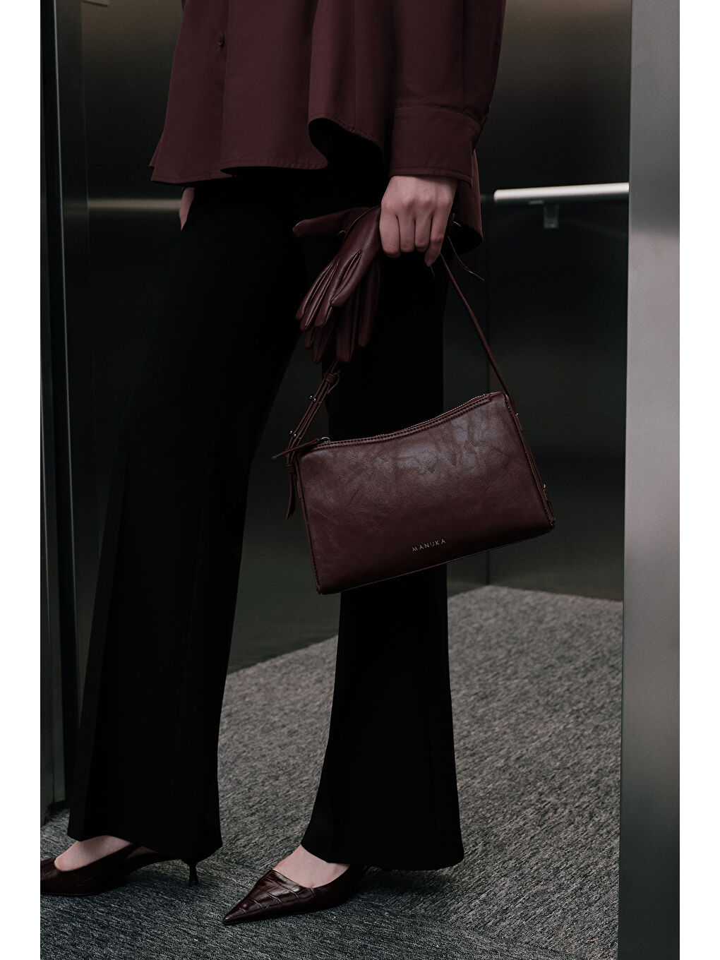 Prizma Form Deri Çanta Bordo