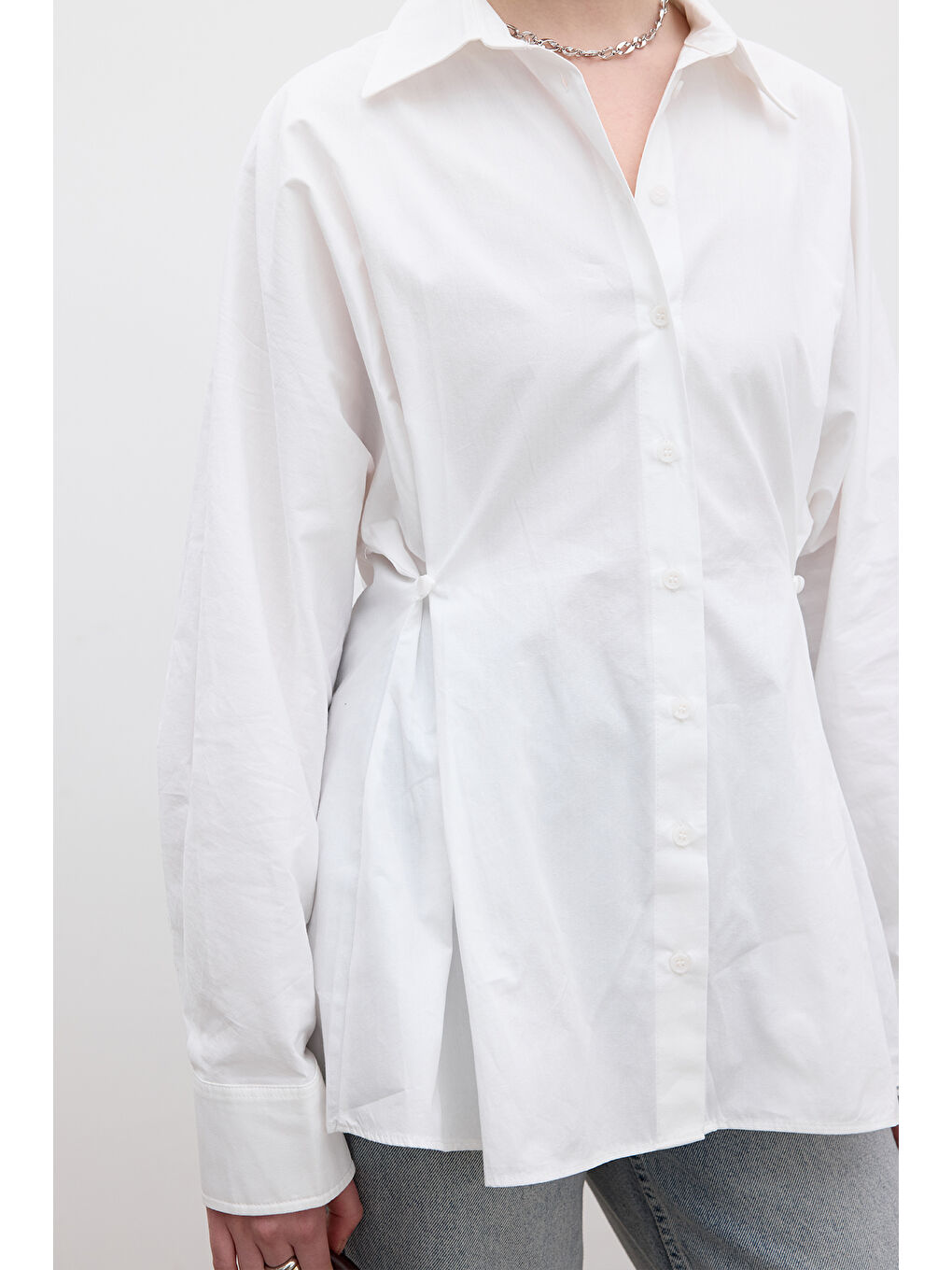 Bel Ayarlamalı Gömlek Ekru-3