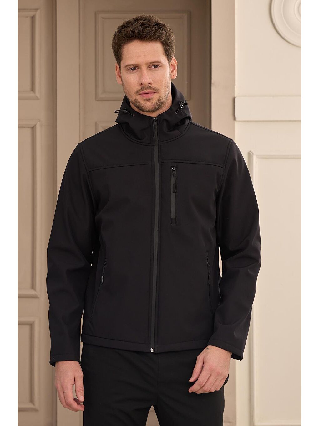 Danger Erkek Su Geçirmez Rüzgar Geçirmez Softshell Mont Siyah - 2