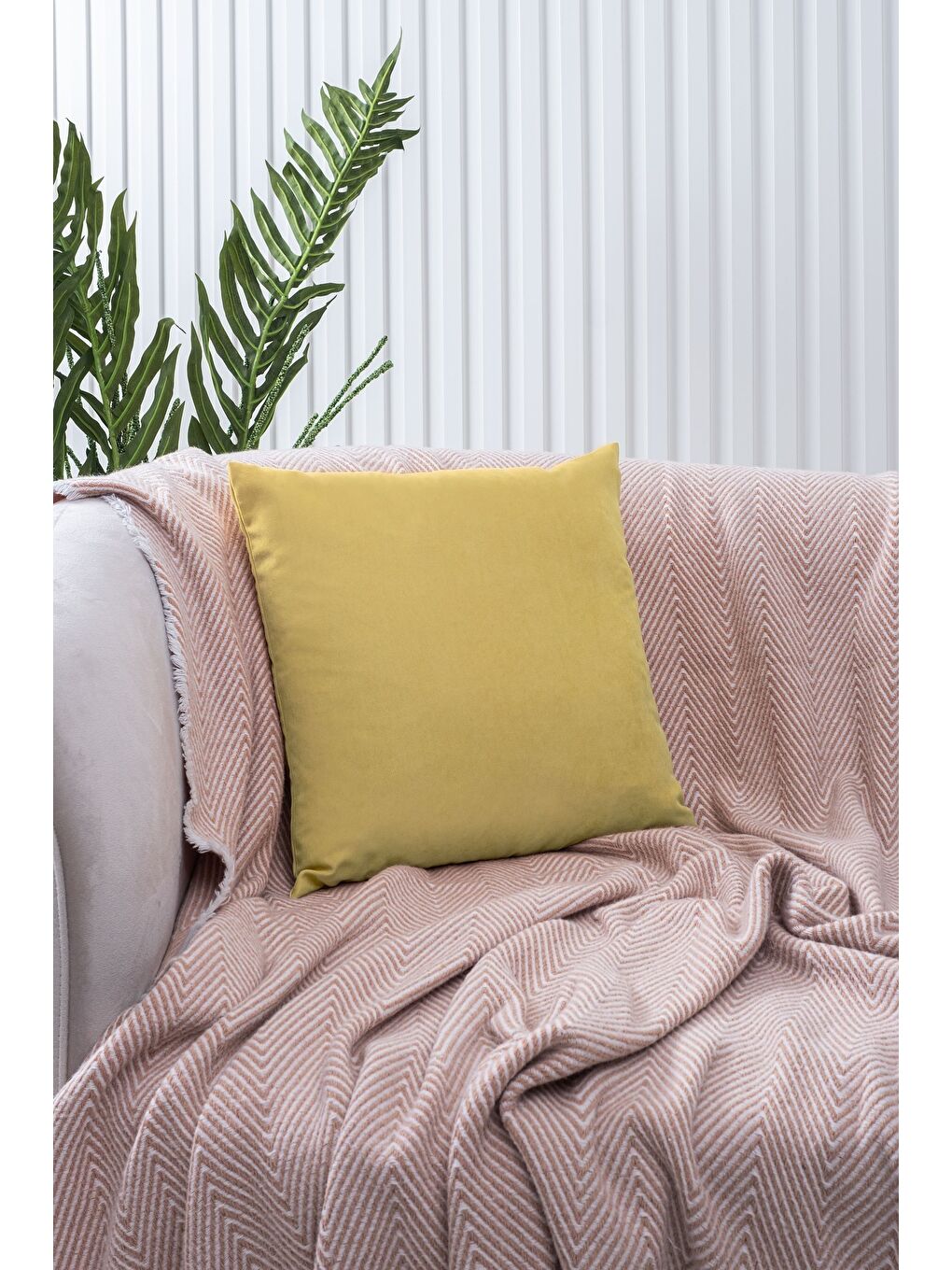 Panoroma Süet Dokulu Düz Punch (Panç) İçin Uygun Yağ Yeşili 50X50 Dekoratif Kırlent Kılıfı