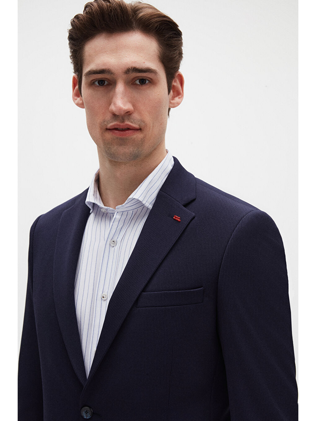 Slim Fit Lacivert Fitilli Örme Takim Elbise-1