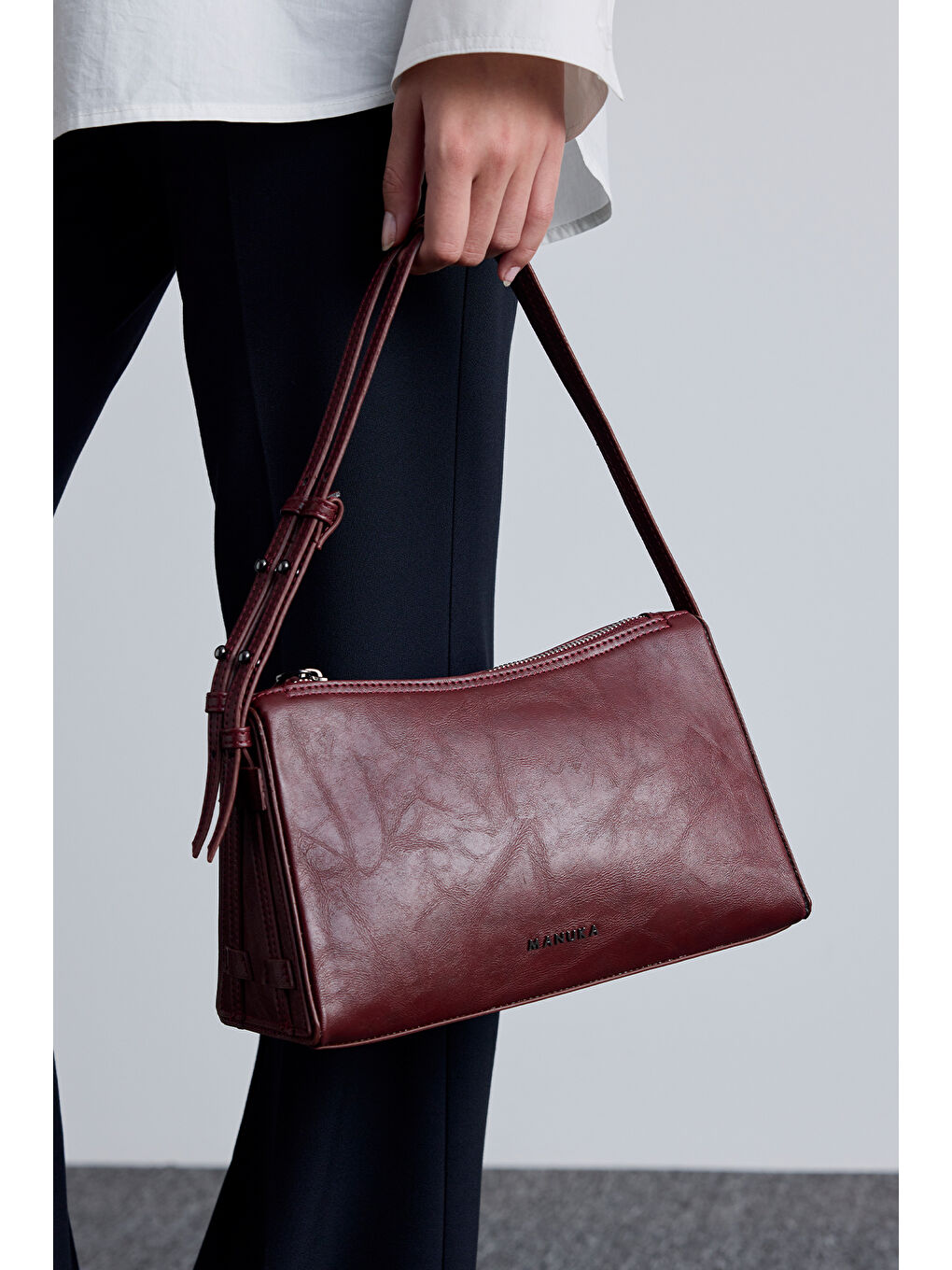 Prizma Form Deri Çanta Bordo-1