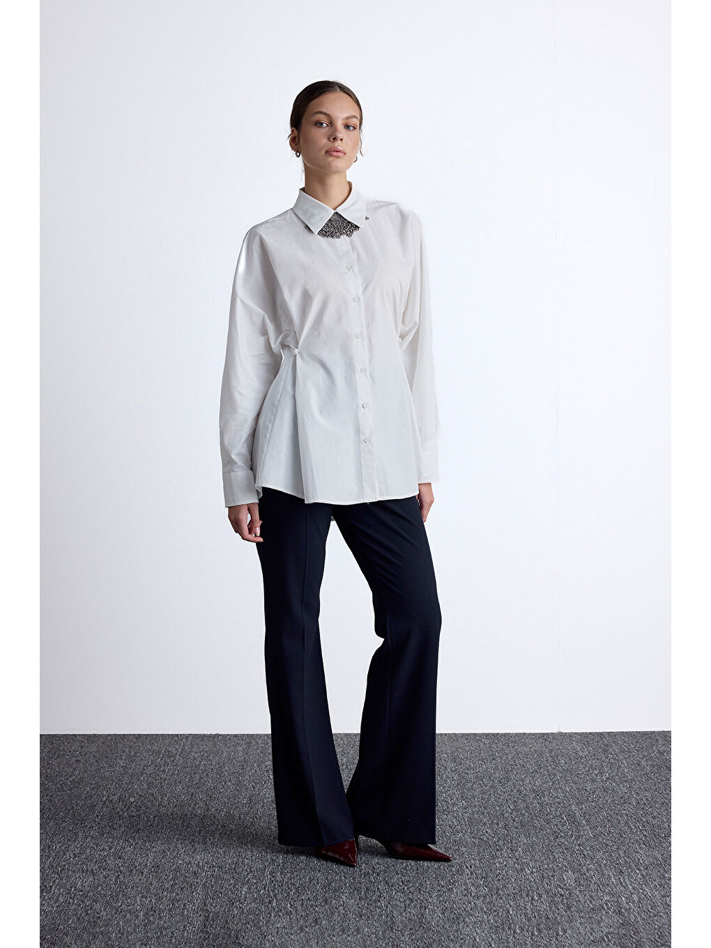 Bel Ayarlamalı Gömlek Ekru-4