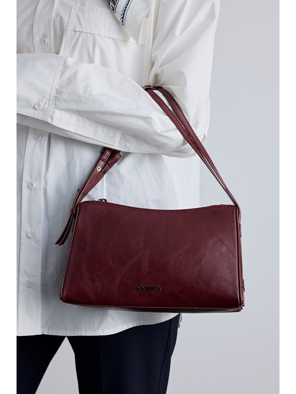 Prizma Form Deri Çanta Bordo-2