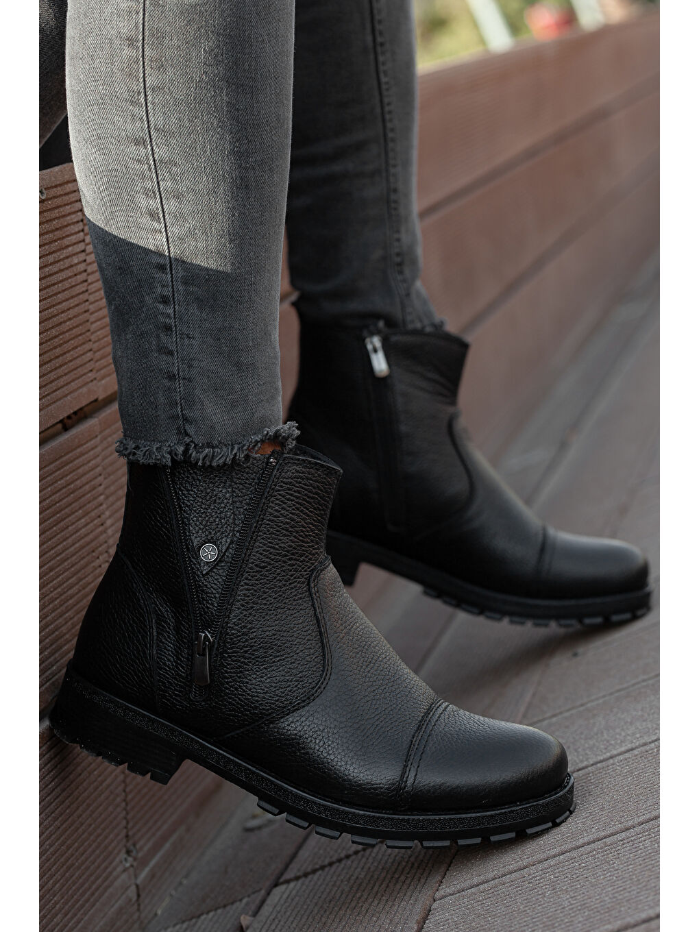 Siyah D0400 %100 Hakiki Deri Erkek Taban Dahil Komple Kürklü Bot-3