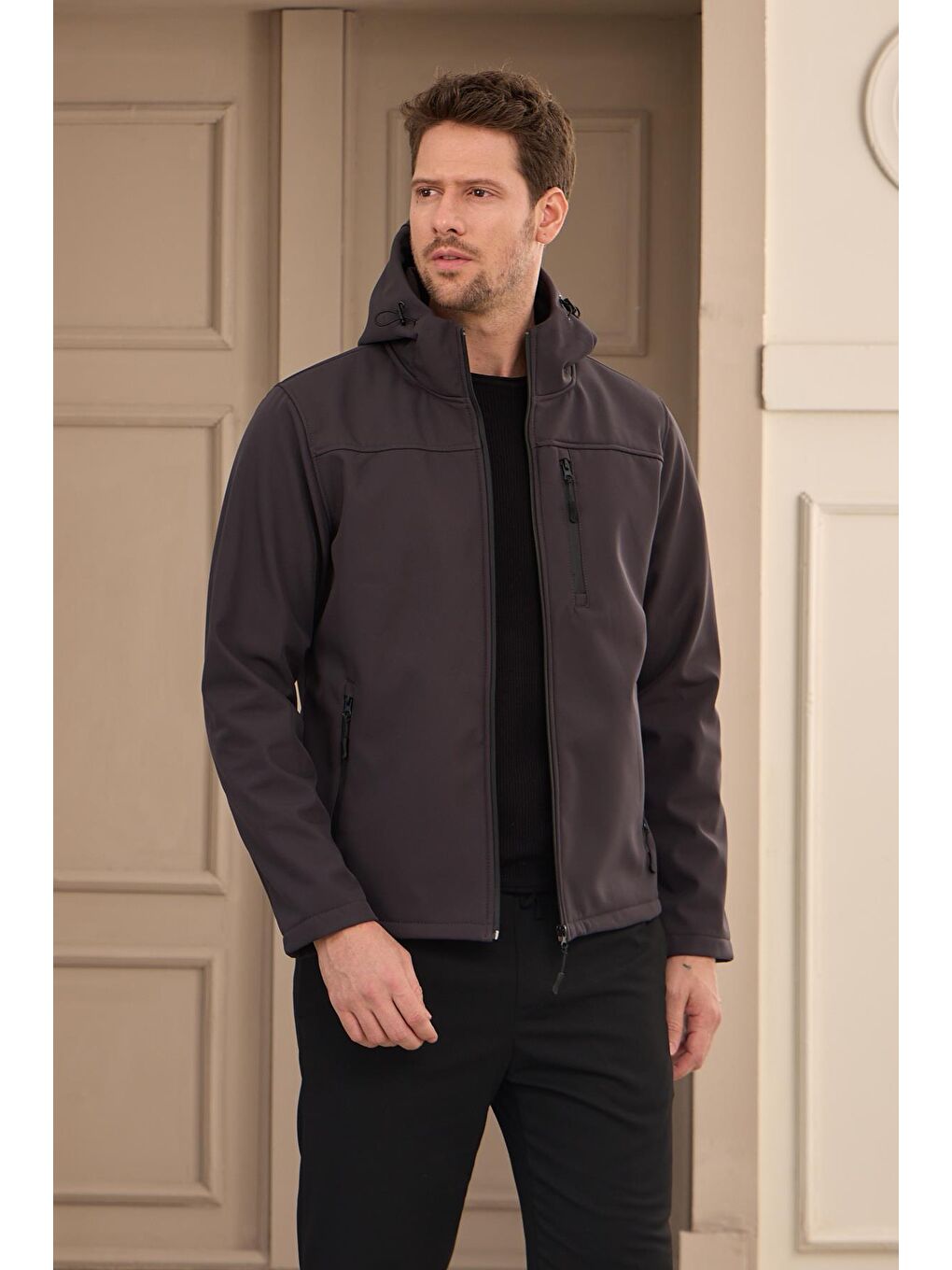 Danger Erkek Su Geçirmez Rüzgar Geçirmez Softshell Mont Antrasit