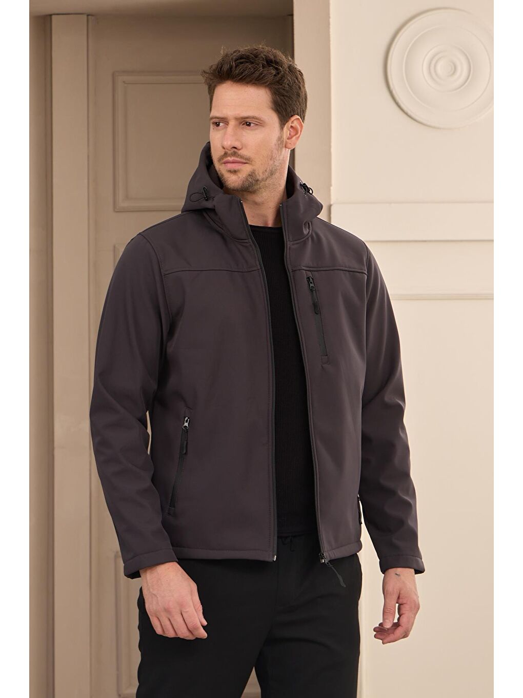 Danger Erkek Su Geçirmez Rüzgar Geçirmez Softshell Mont Antrasit - 1