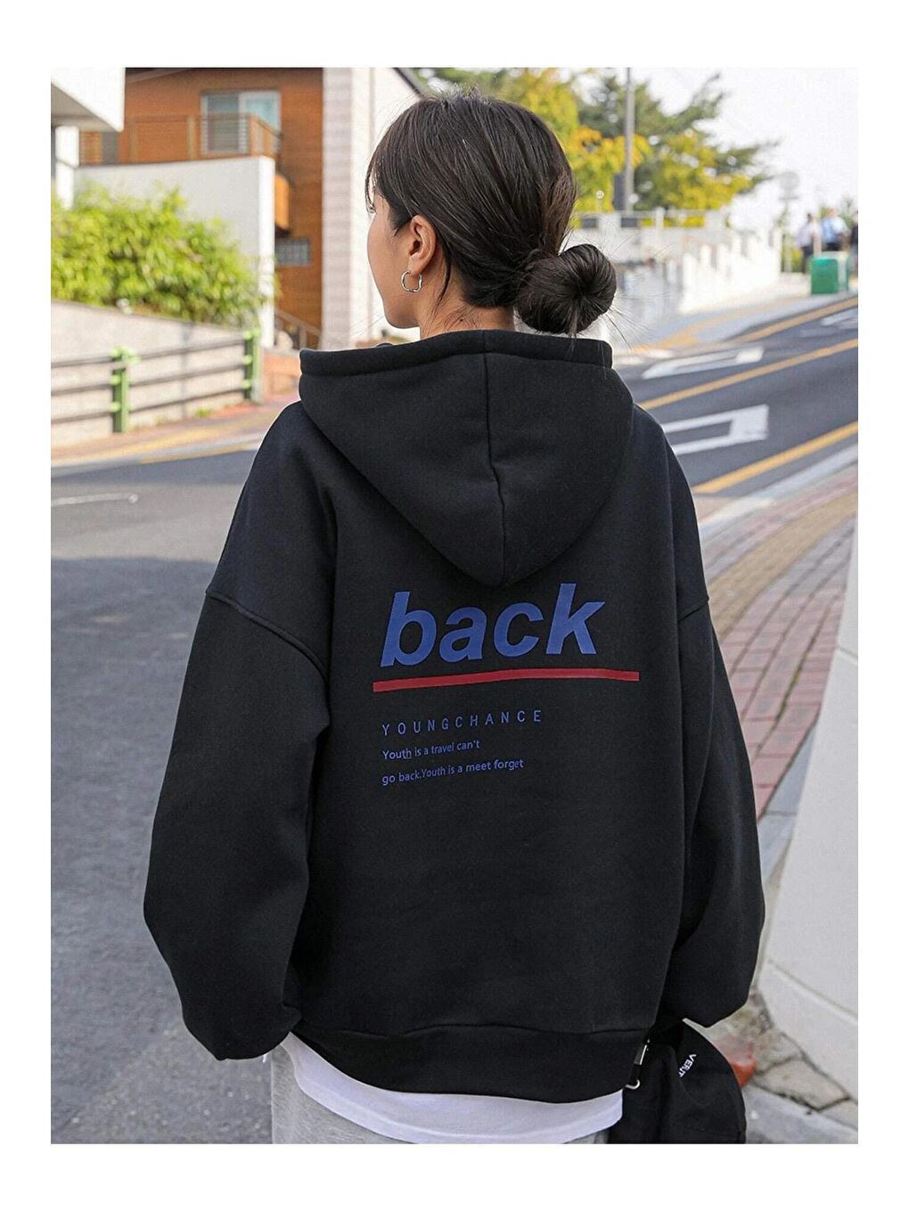 Trendseninle Siyah Kadın Siyah  Back Baskılı Oversize Sweatshirt