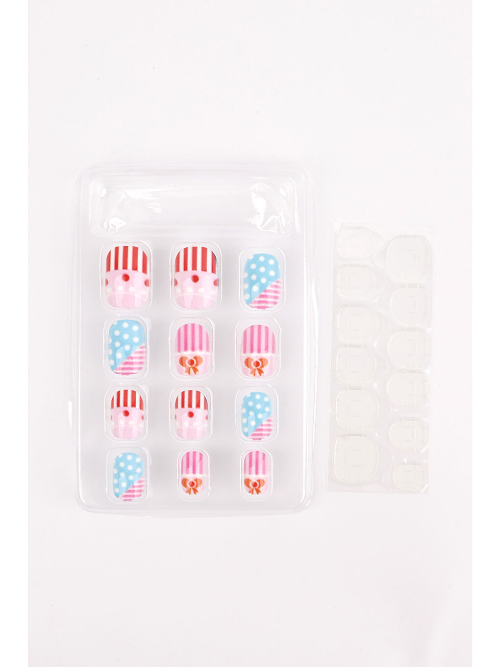 Çok Renkli Çizgili Desenli Kız Çocuk Takma Tırnak-1