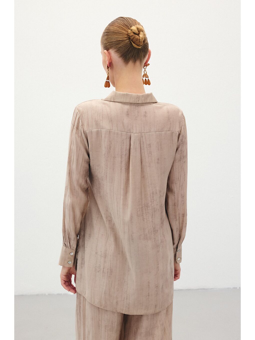 Desenli Salaş Gömlek - Bej-7