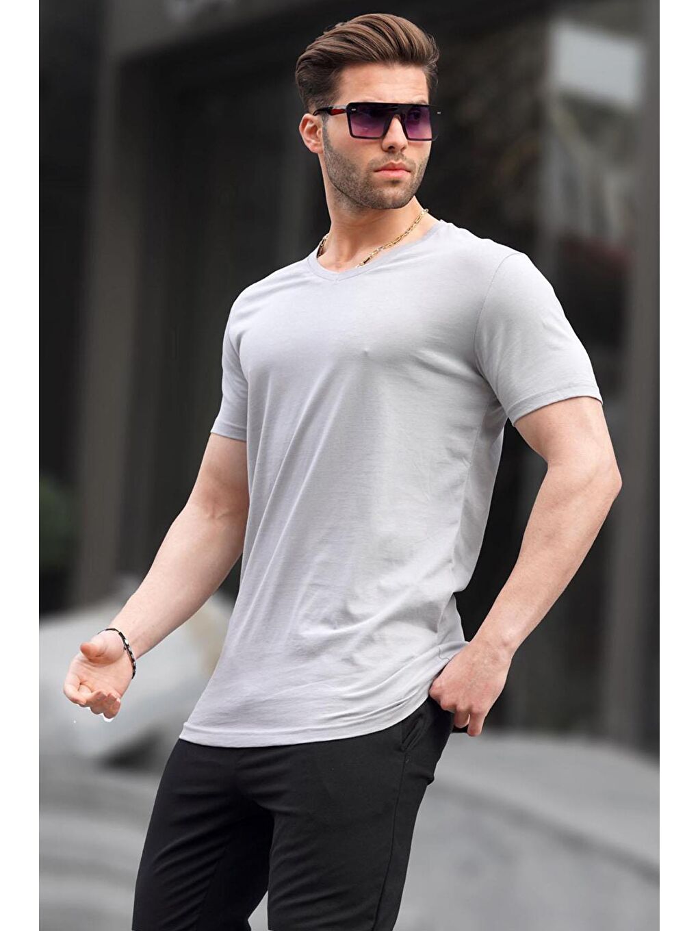 Gri %100 Pamuk Tişört 5281