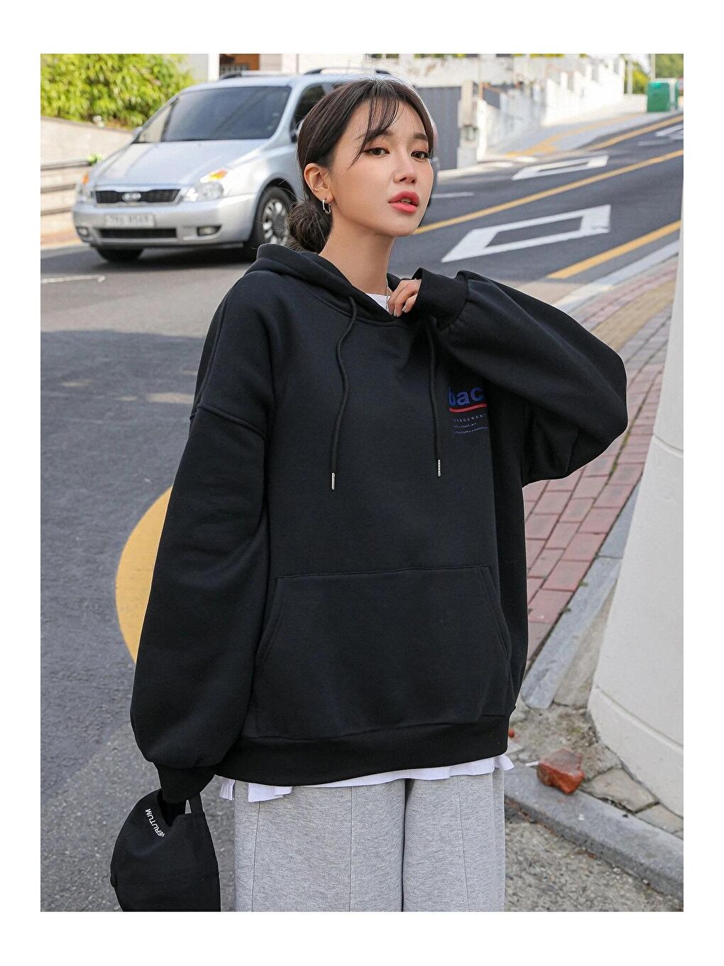 Trendseninle Siyah Kadın Siyah  Back Baskılı Oversize Sweatshirt - 1