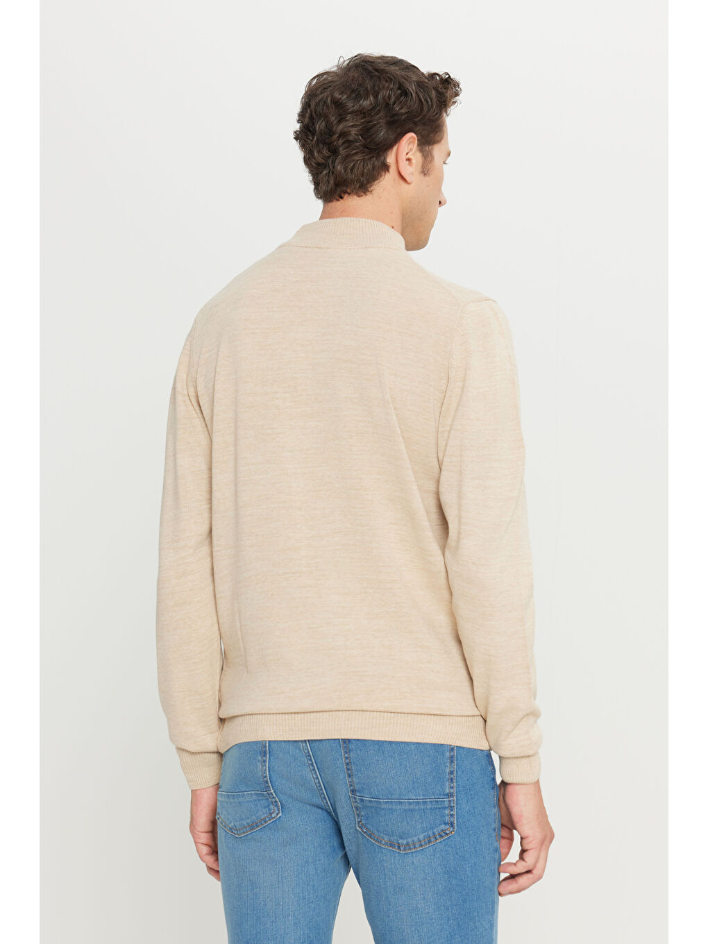 Erkek Bej Tüylenme Yapmayan Anti-Pilling Standart Fit Yarım Balıkçı Yaka Triko Kazak-4