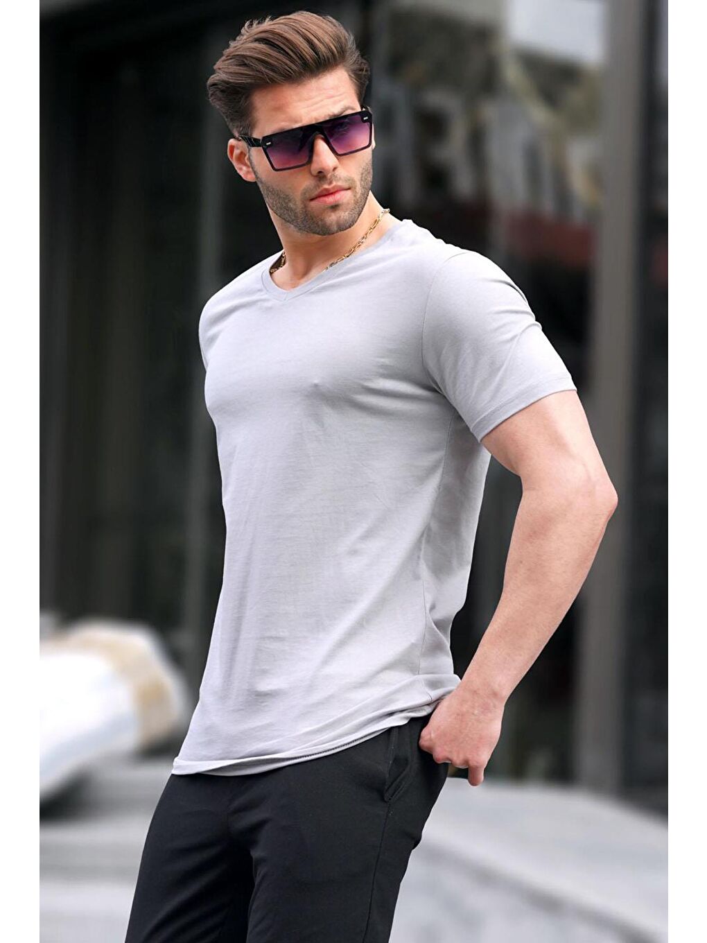 Gri %100 Pamuk Tişört 5281-1