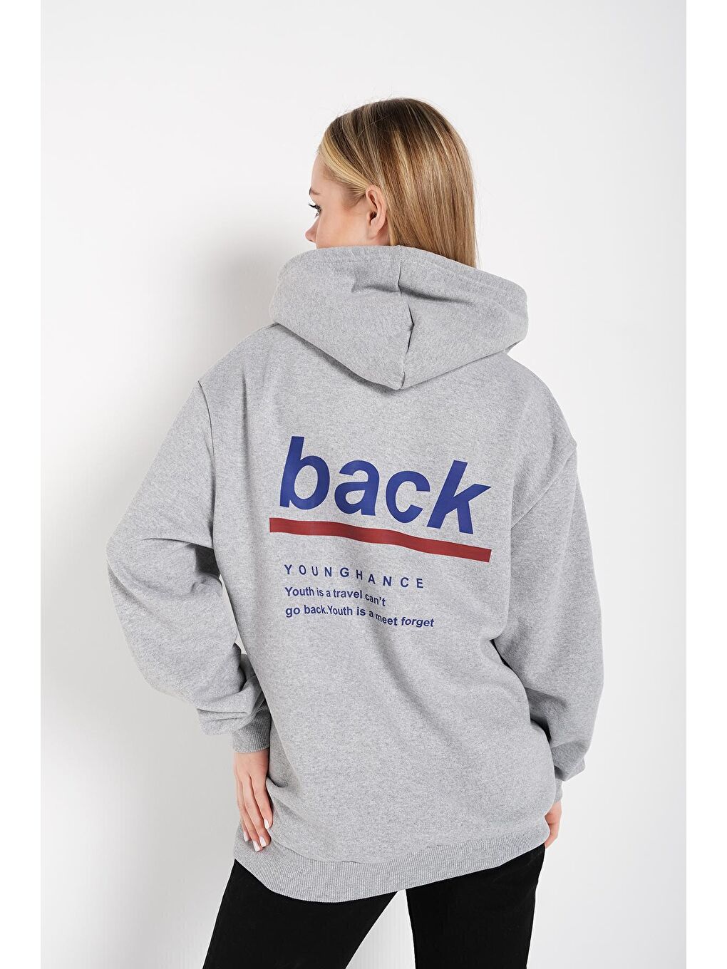 Trendseninle Gri Kadın GRİ Back Baskılı Oversize Sweatshirt