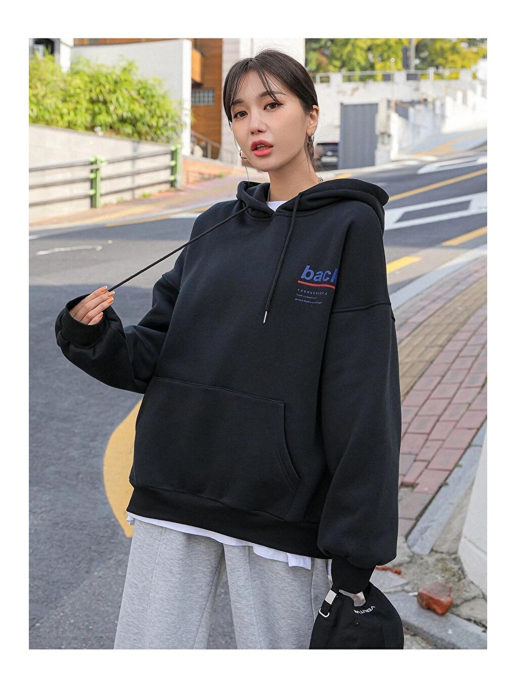 Trendseninle Siyah Kadın Siyah  Back Baskılı Oversize Sweatshirt - 2