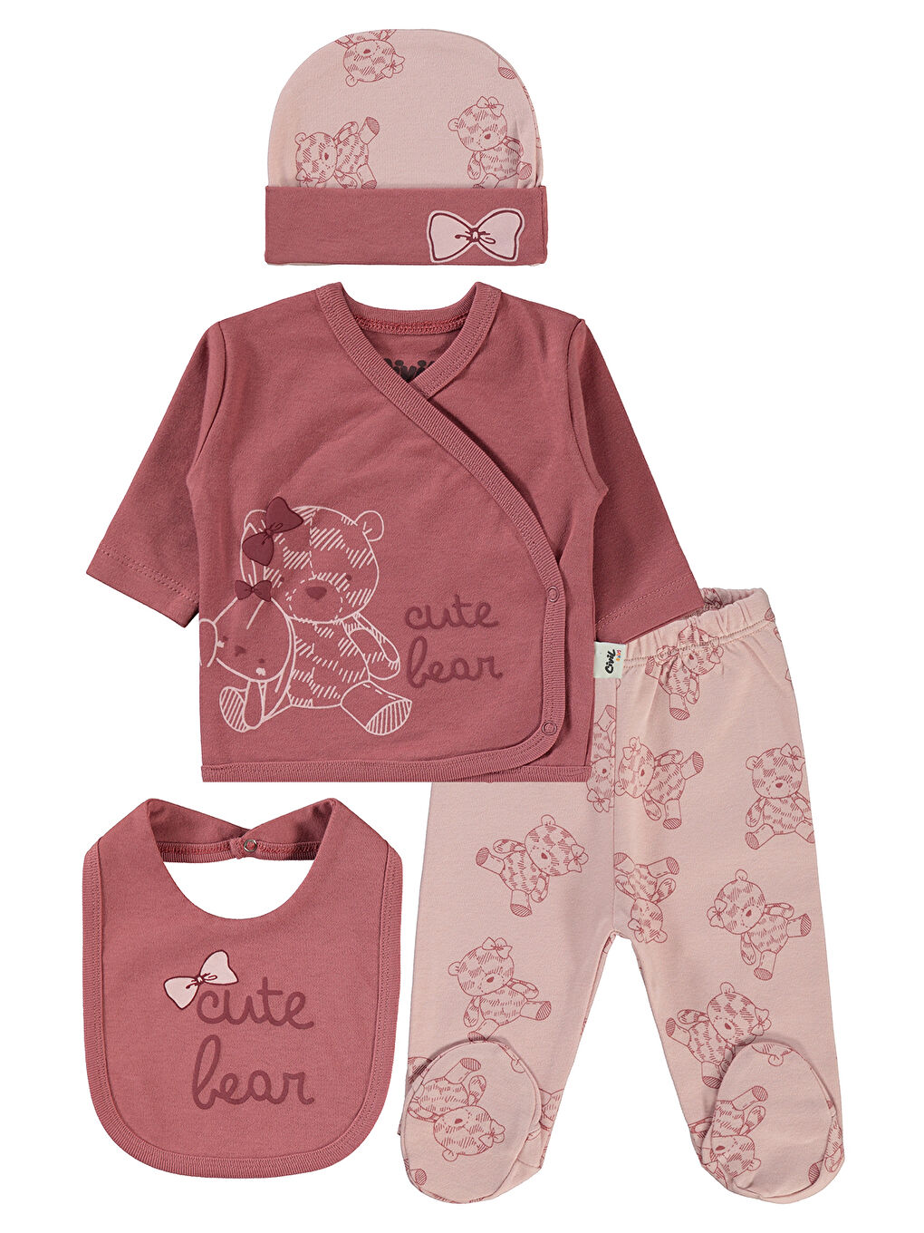 Baby Kız Bebek 4'lü Zıbın Takımları Bordo