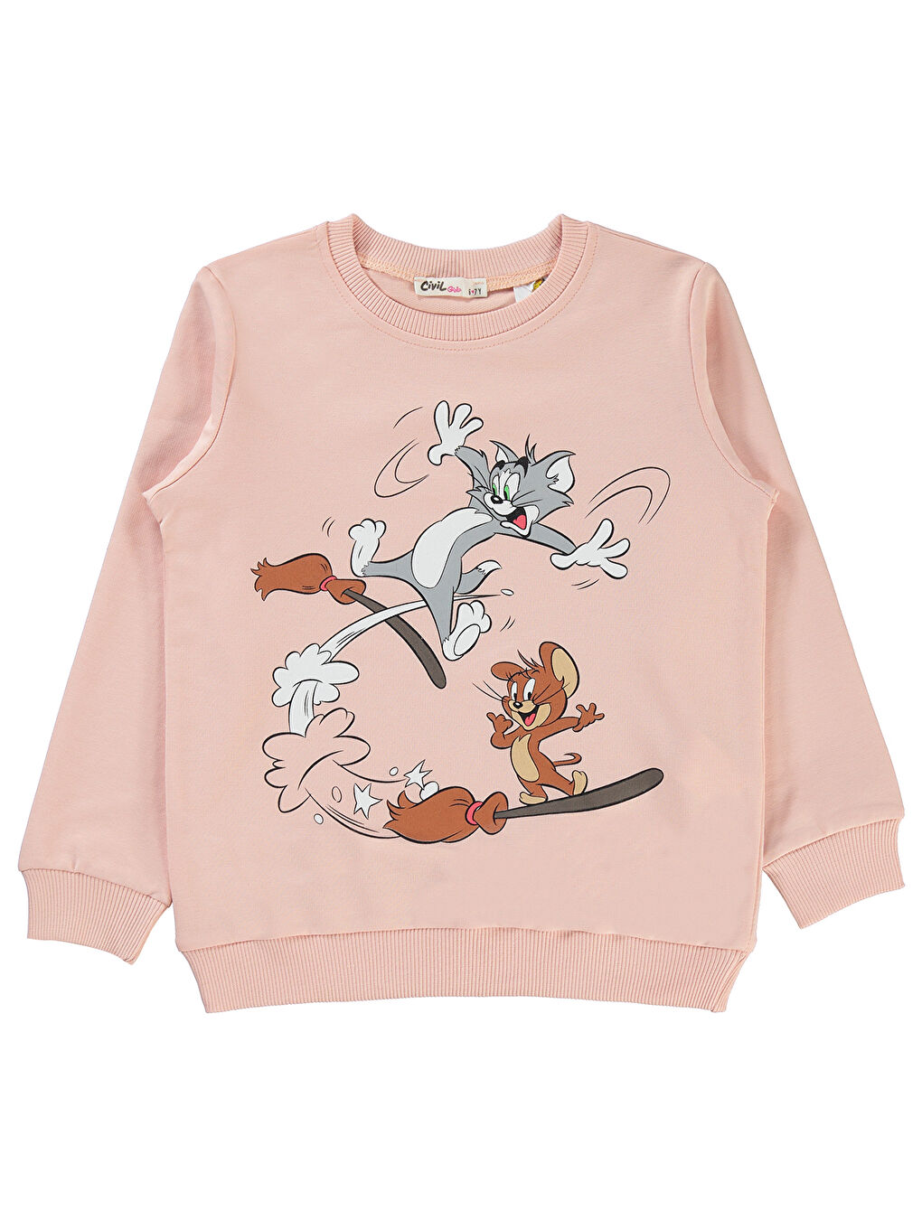 Pembe Tom And Jerry Kız Çocuk Sweatshirt 6-9 Yaş Açık Pudra