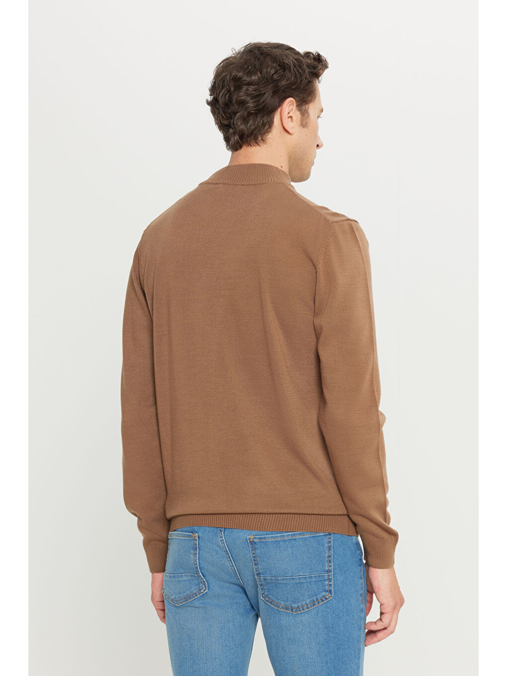 Bej Erkek Vizon Tüylenme Yapmayan Anti-Pilling Standart Fit Yarım Balıkçı Yaka Triko Kazak-4