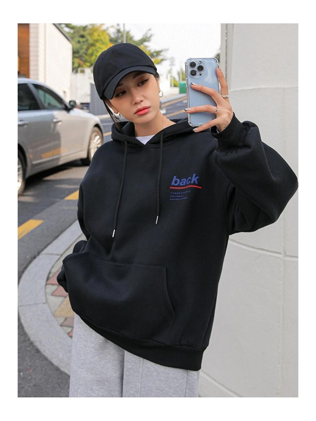 Trendseninle Siyah Kadın Siyah  Back Baskılı Oversize Sweatshirt - 4