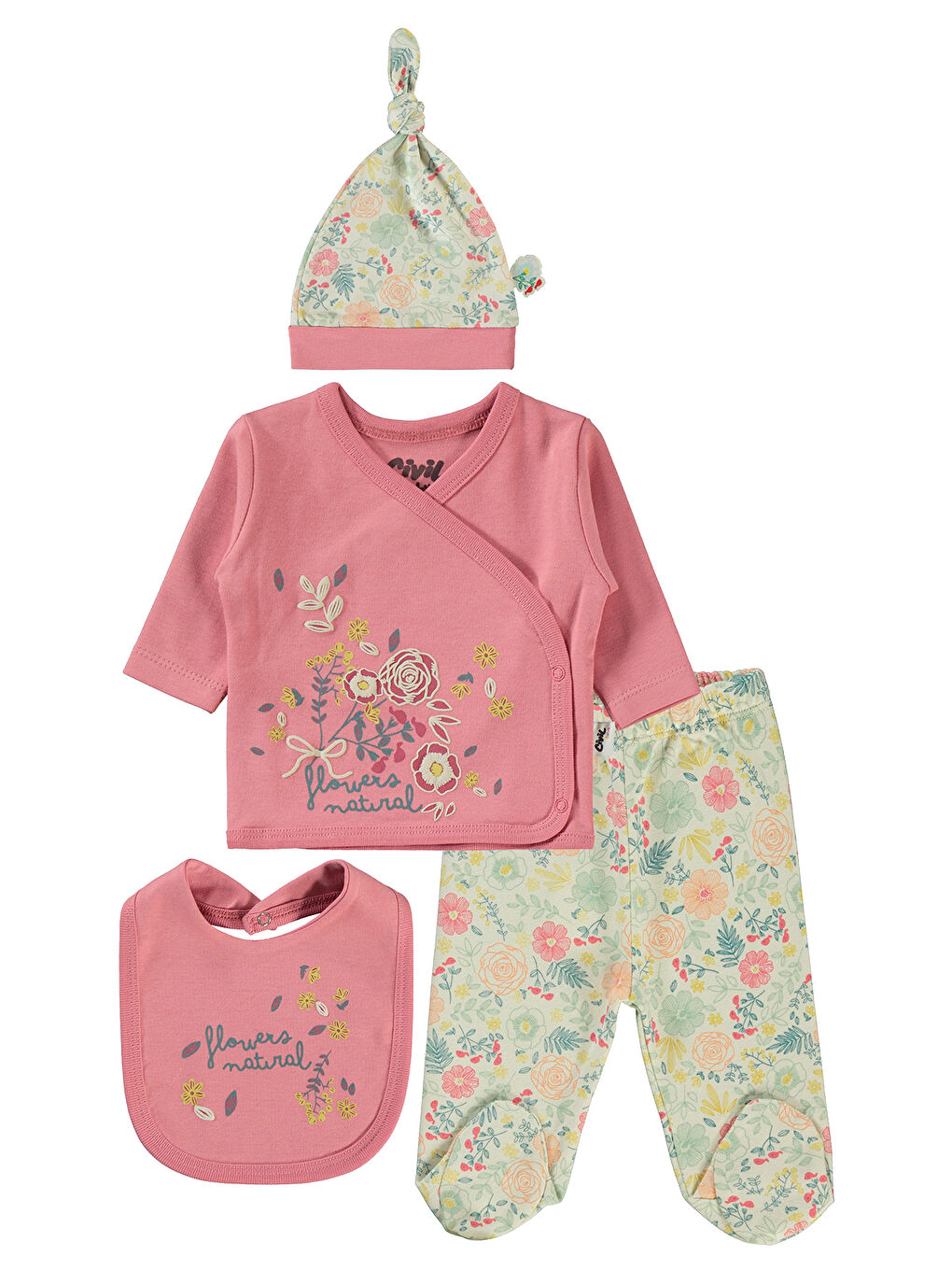 Pembe Baby Kız Bebek 4'lü Zıbın Takımları Gül