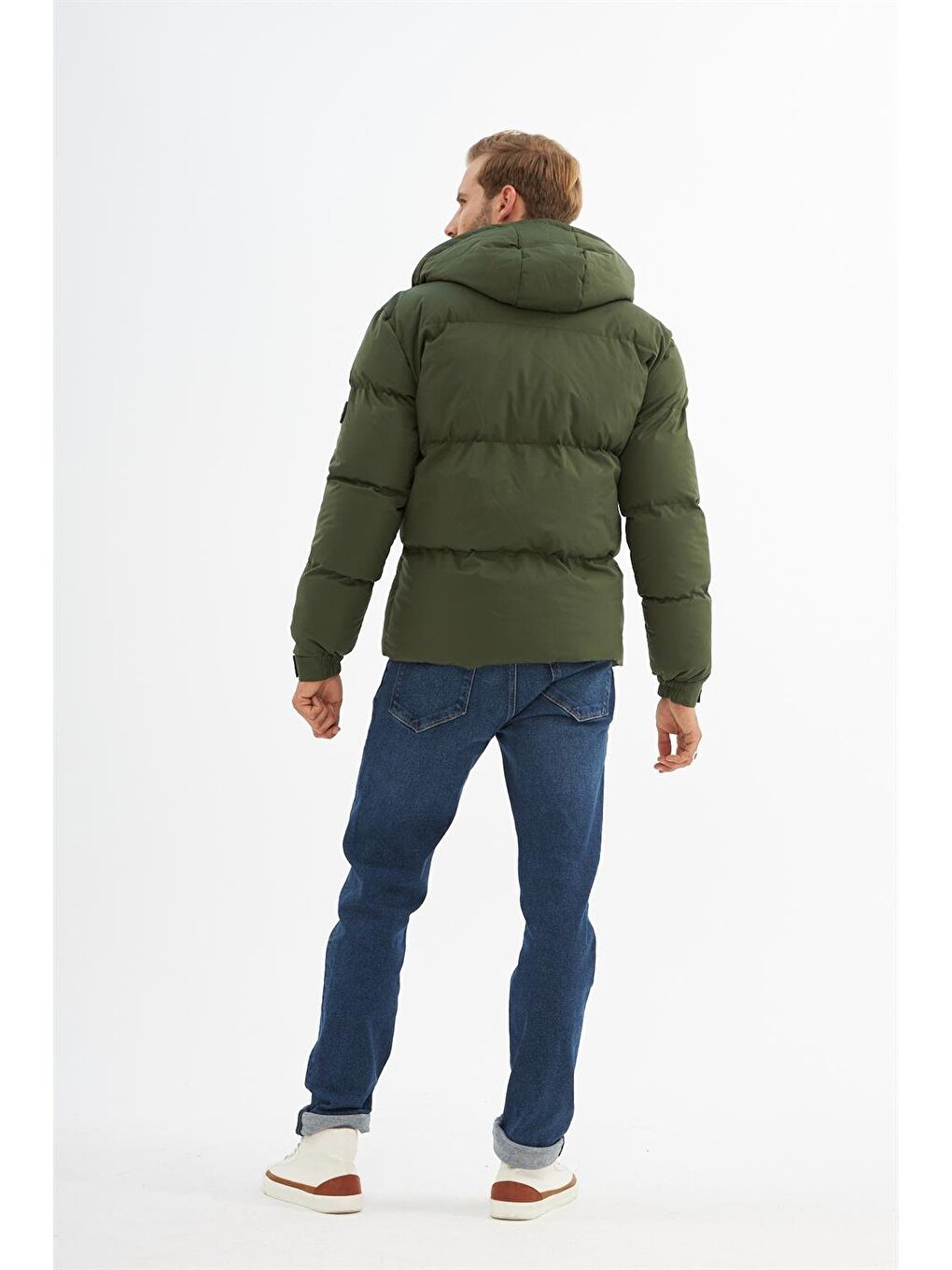 Erkek Su Geçirmez Çıkarılabilir Kapüşonlu Şişme Mont Haki-6