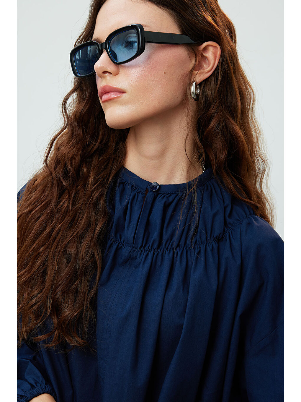 Yakası Büzgülü Tunik Lacivert-2