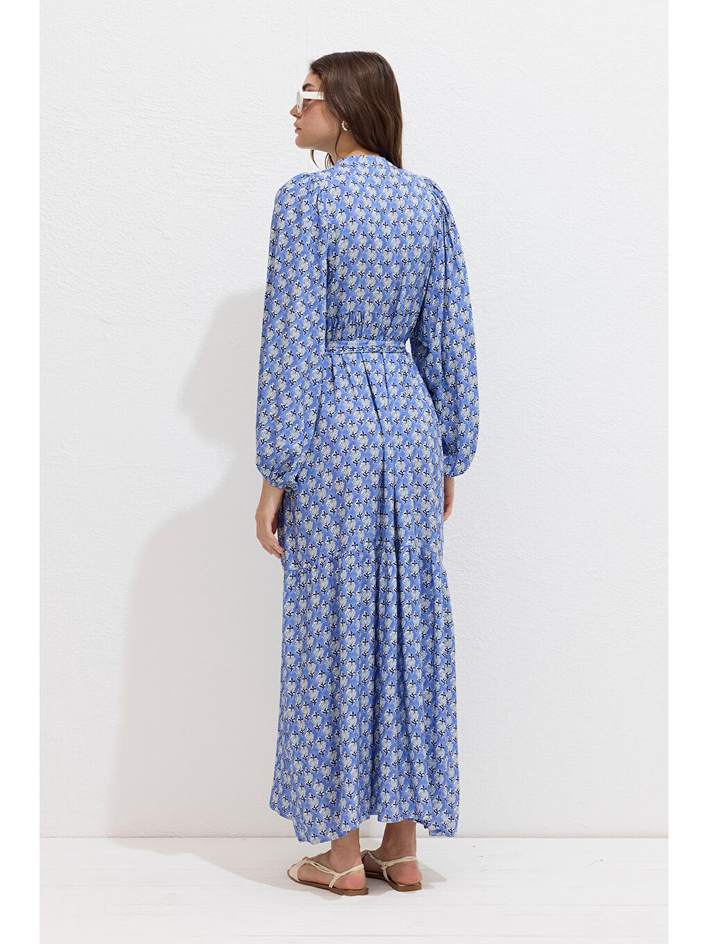 Viskon Balon Kol Elbise Symı Mavi-7