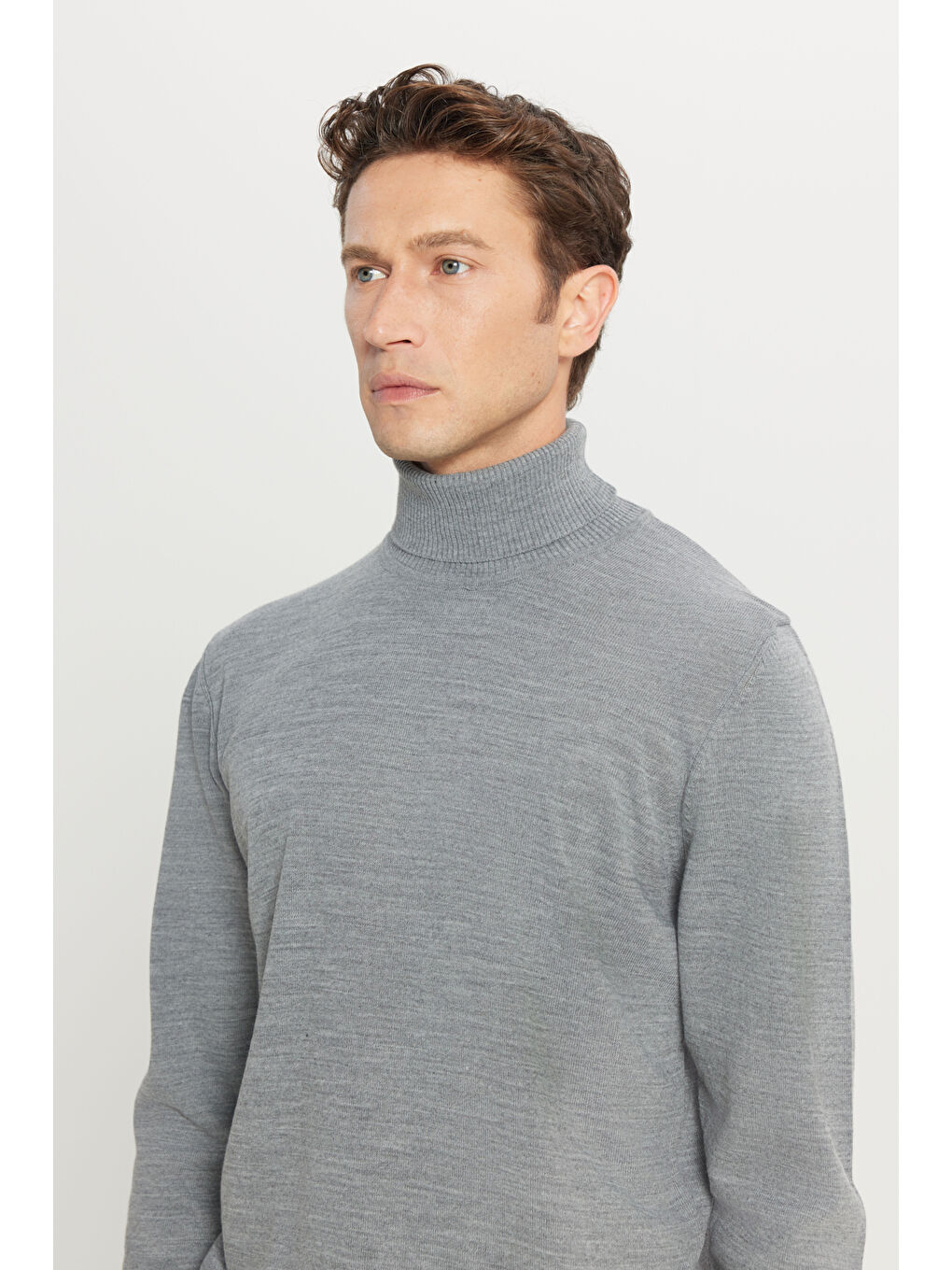Erkek Gri Melanj Tüylenme Yapmayan Anti Pilling Özellikli Standart Fit Tam Balıkçı Yaka Triko-3