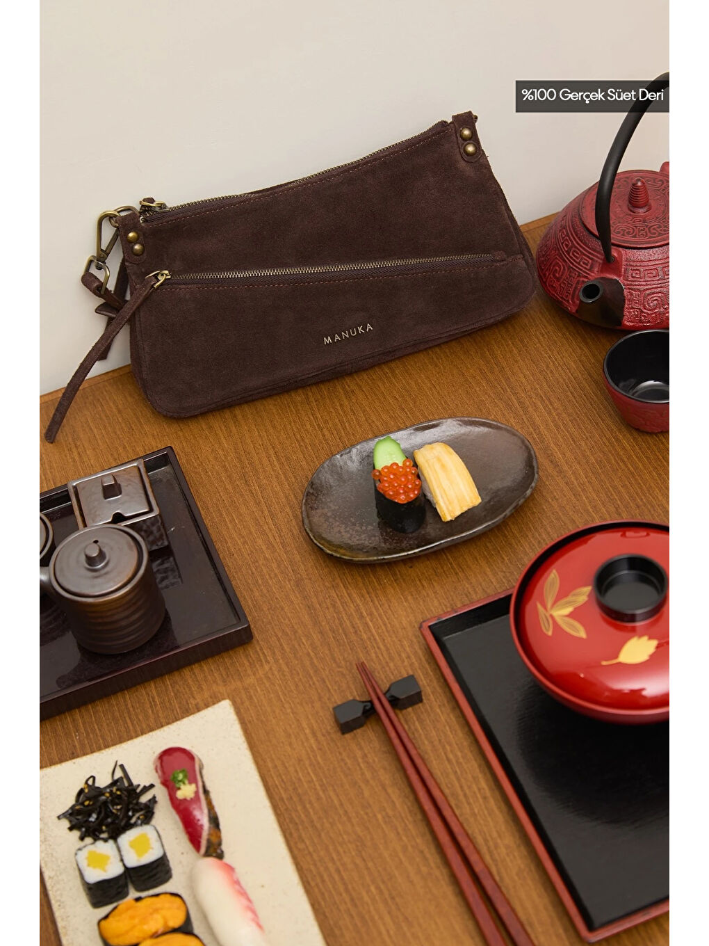 Kahverengi Mari Süet Baget Çanta Acı Kahve