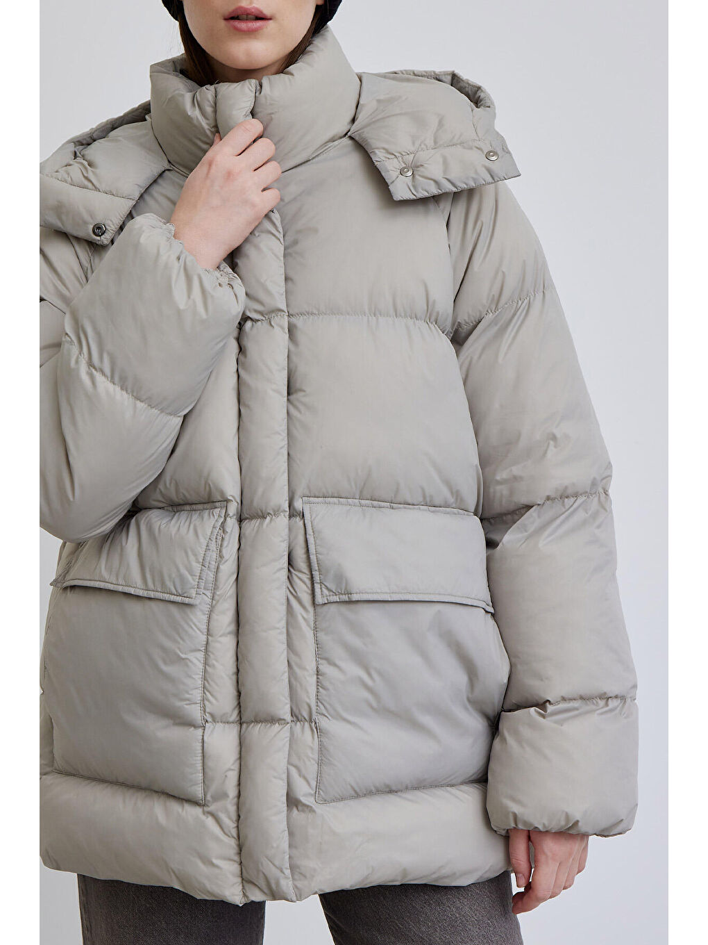 Bej Oversize Cepli Şişme Mont Taoversize Cepli Şişme Mont Taşş-5