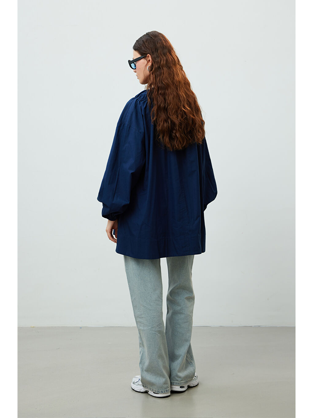 Yakası Büzgülü Tunik Lacivert-7