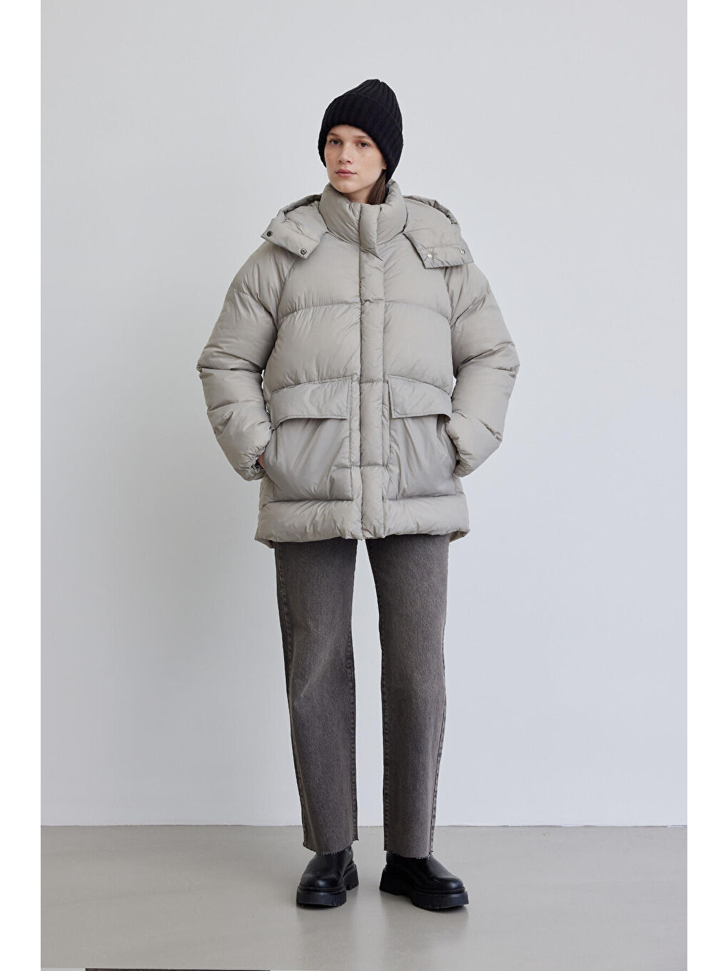 Bej Oversize Cepli Şişme Mont Taoversize Cepli Şişme Mont Taşş-6