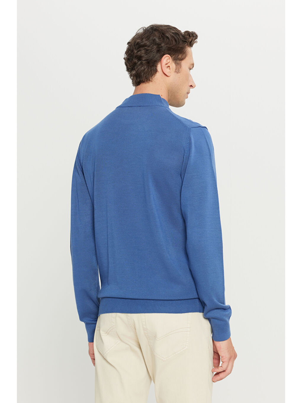 Erkek İndigo Tüylenme Yapmayan Anti-Pilling Standart Fit Yarım Balıkçı Yaka Triko Kazak-4