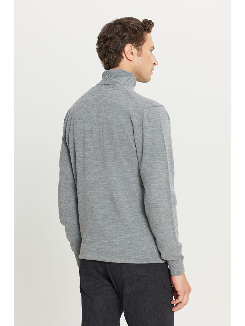 Erkek Gri Melanj Tüylenme Yapmayan Anti Pilling Özellikli Standart Fit Tam Balıkçı Yaka Triko-4