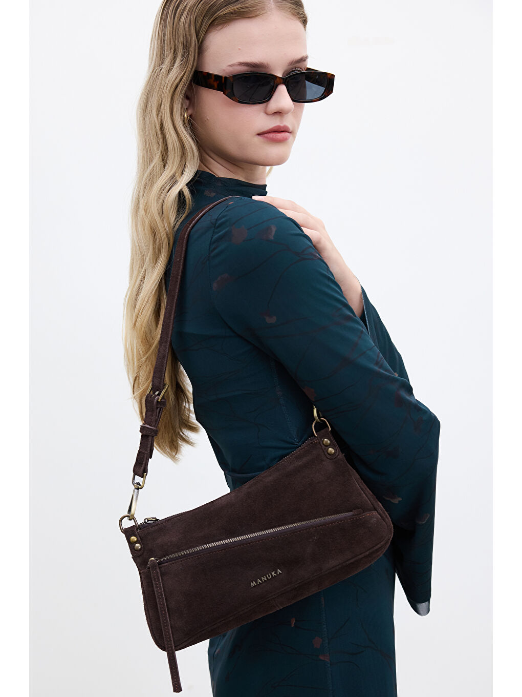 Kahverengi Mari Süet Baget Çanta Acı Kahve-1