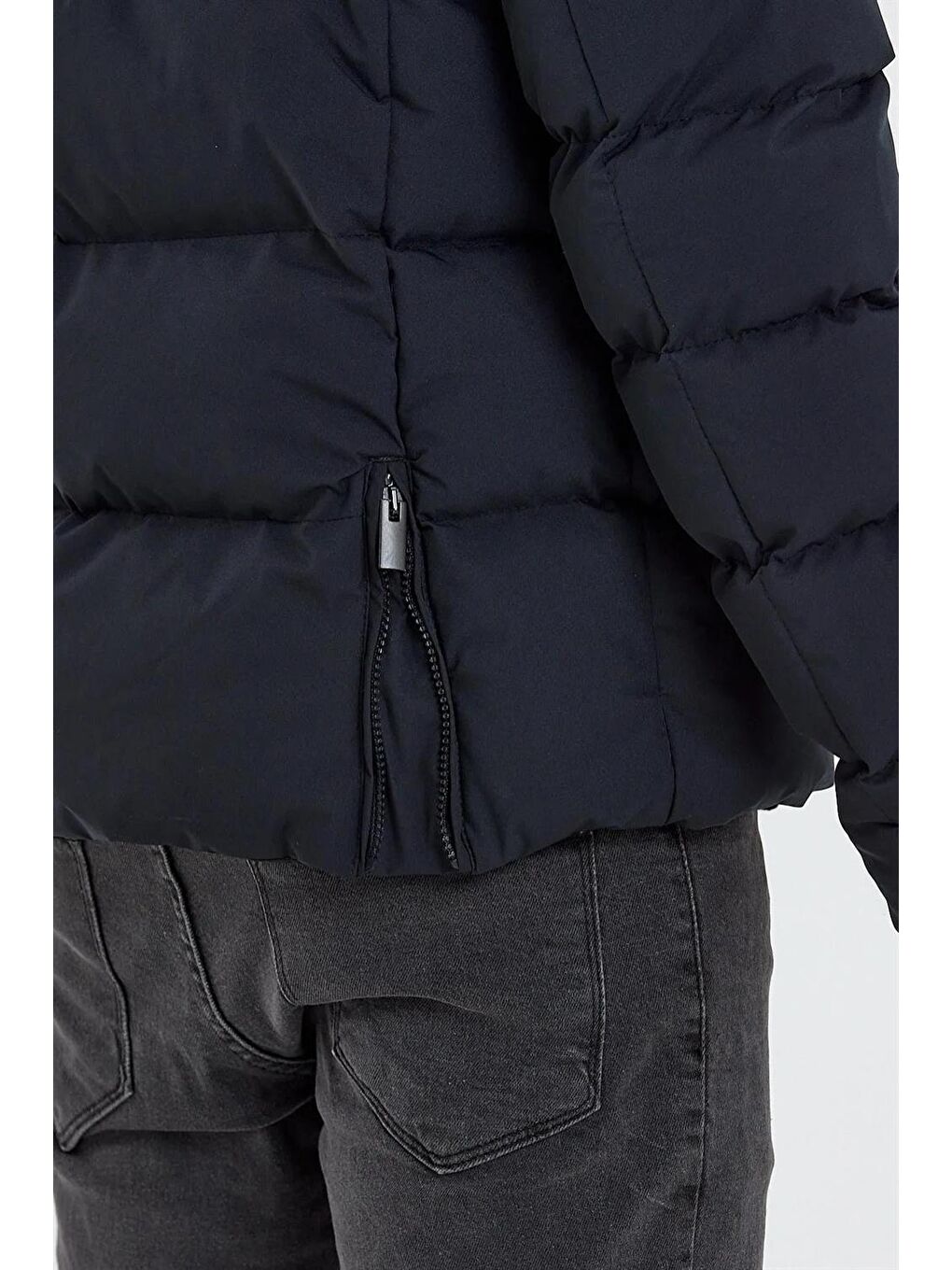 Danger Erkek Dik Yaka Yağmur Ve Rüzgar Geçirmez Puffer Mont Lacivert - 4