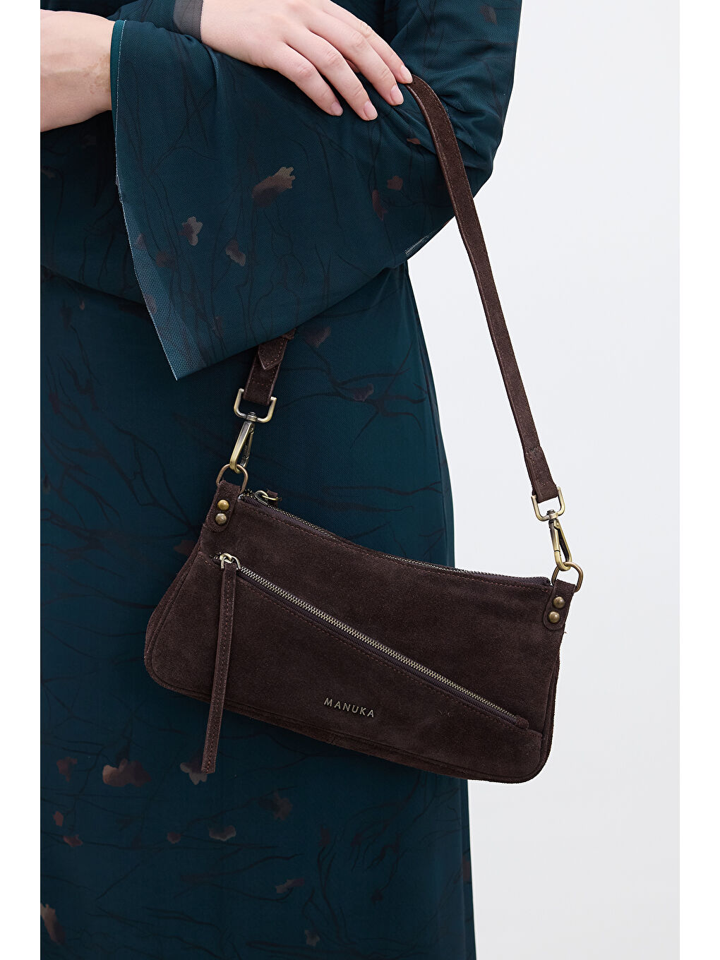 Kahverengi Mari Süet Baget Çanta Acı Kahve-2