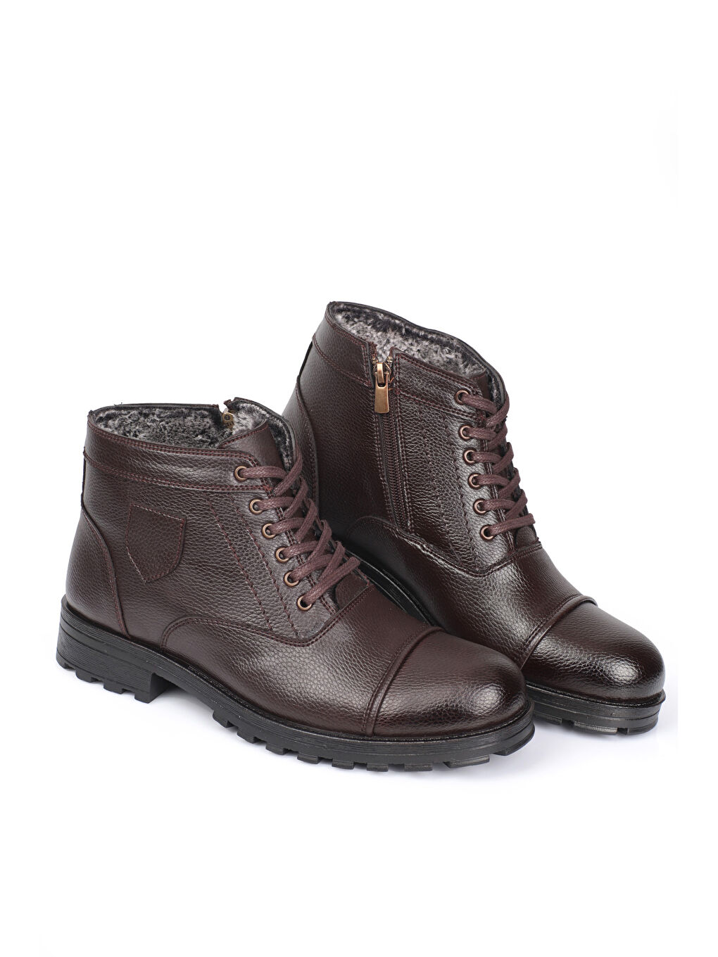 Kahverengi 401 Kürklü Unisex Soğuk Geçirmez Bot-5