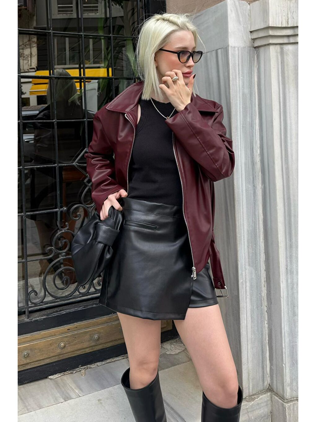 Siyah Kadın Deri Şort Etek Mg2521-6