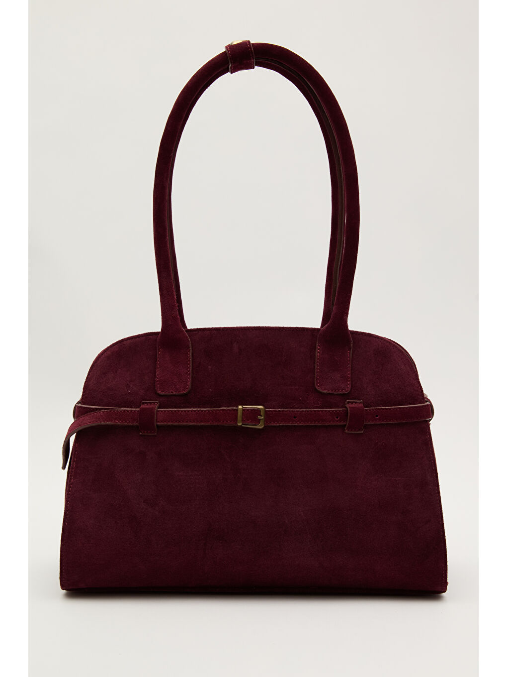 Süet Kemerli Çanta Bordo-1