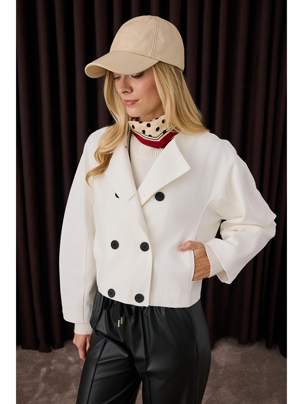 Pamuklu Kruvaze Ceket Ekru-1