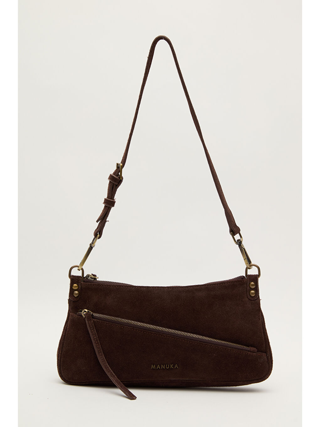 Kahverengi Mari Süet Baget Çanta Acı Kahve-3