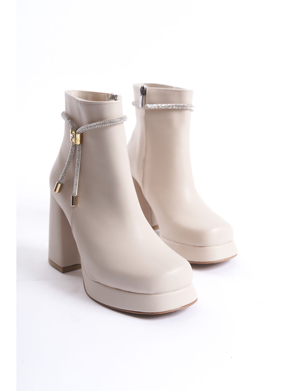 Bej Sofya Kadın Yanı Taşlı Ortopedik Soğuk Geçirmez Bot-5
