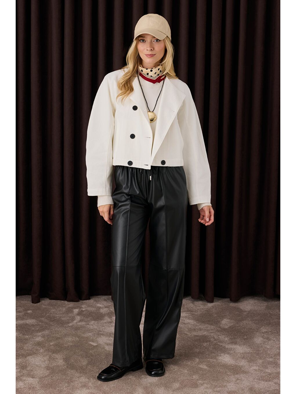 Pamuklu Kruvaze Ceket Ekru-4