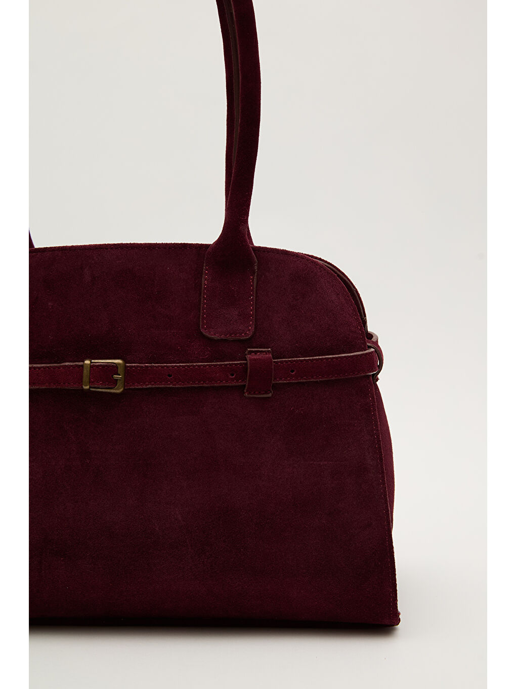 Süet Kemerli Çanta Bordo-2